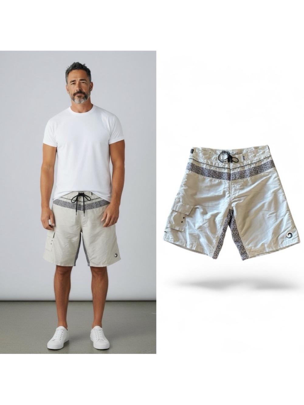 Misty Mountain beige & black athleisure vacation swimming board swim trunks XL